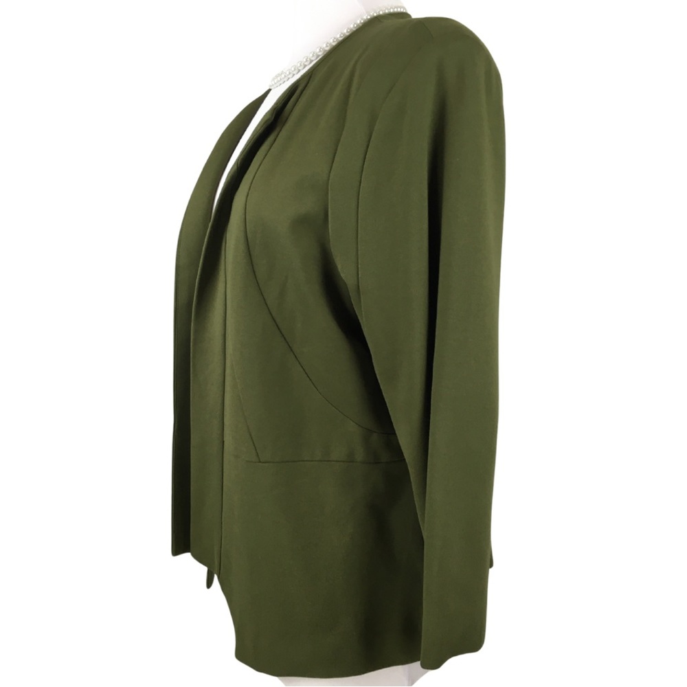 Versona Army Green Open Collarless Ponte Waist Length Blazer size XX-Large - Picture 2 of 14